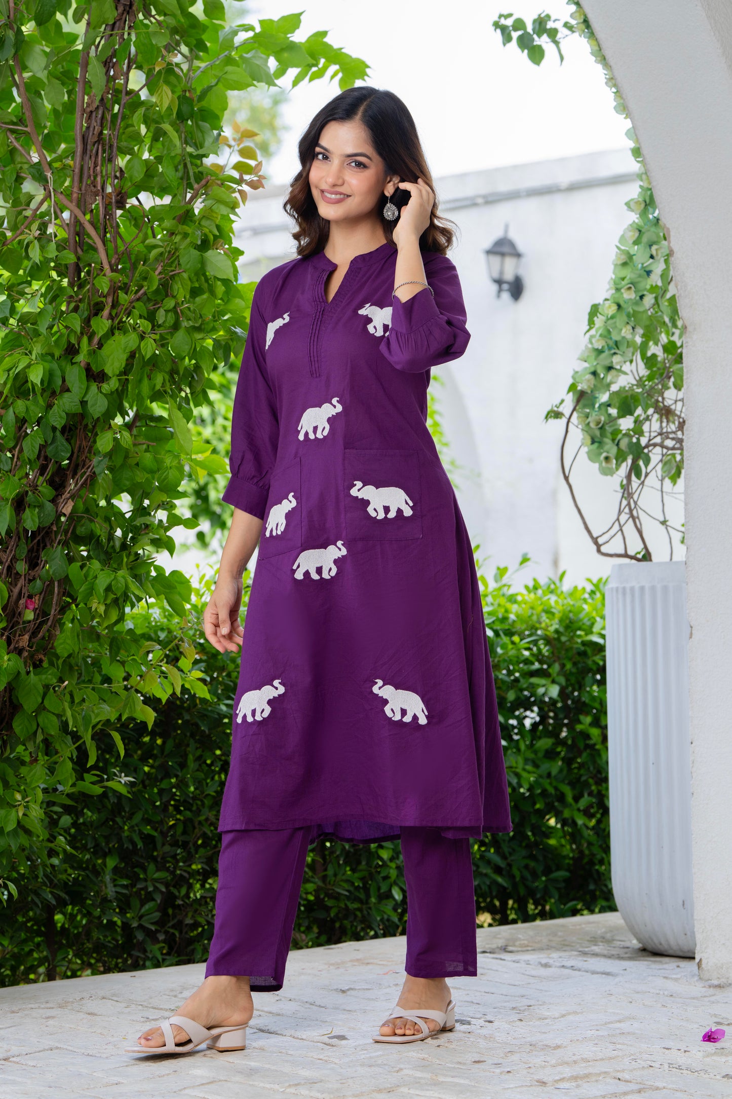 Grape Purple Embroidered Cotton Co-Ord Set