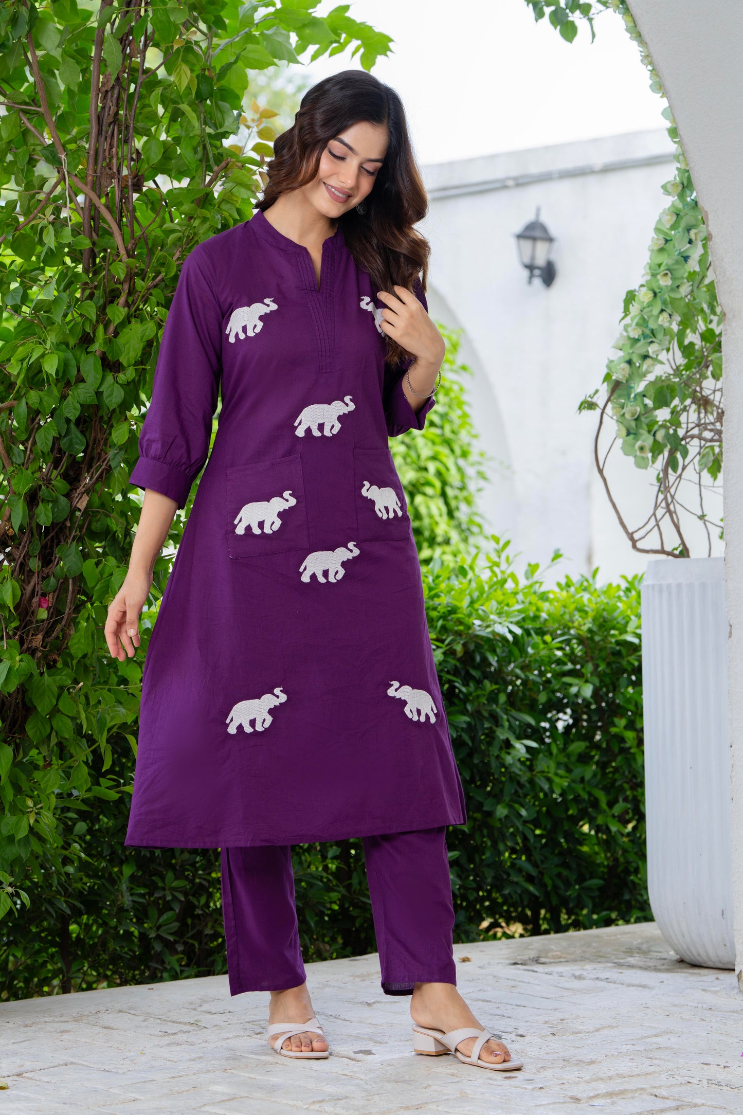 Grape Purple Embroidered Cotton Co-Ord Set