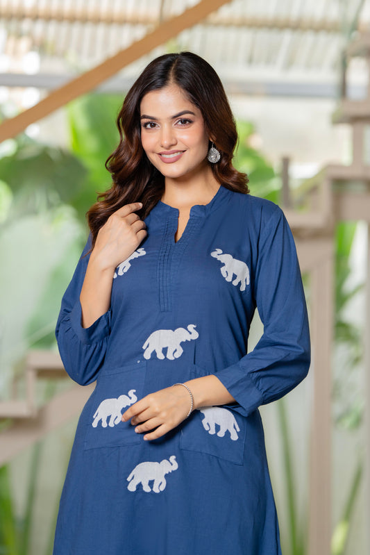 Blue Embroidered Cotton Co-Ord Set