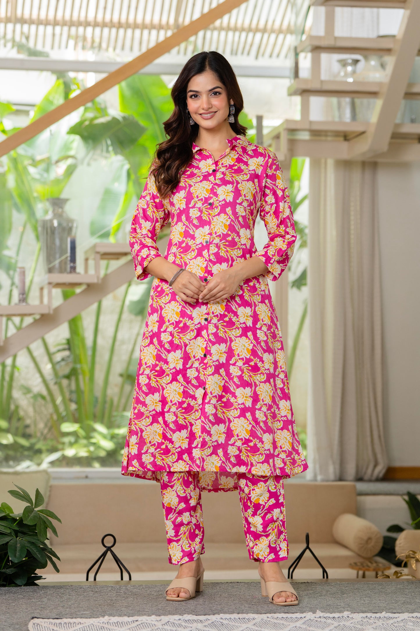Pink Floral Printed Rayon Co-Ord Set