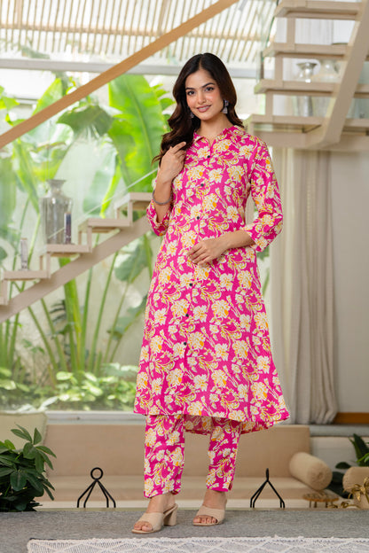 Pink Floral Printed Rayon Co-Ord Set