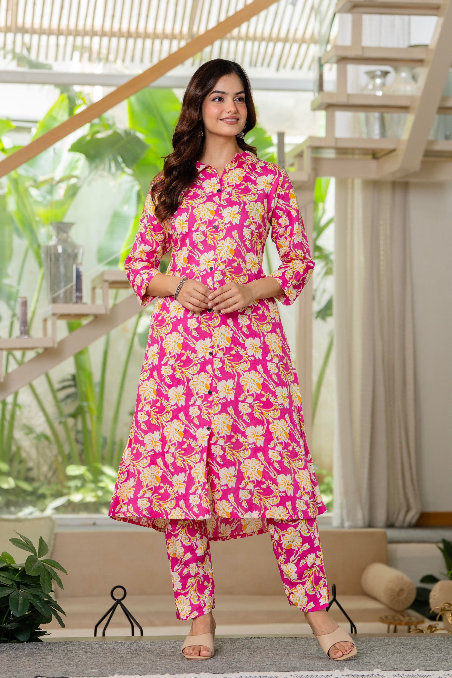 Pink Floral Printed Rayon Co-Ord Set