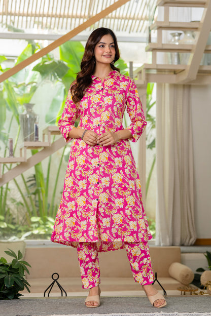 Pink Floral Printed Rayon Co-Ord Set