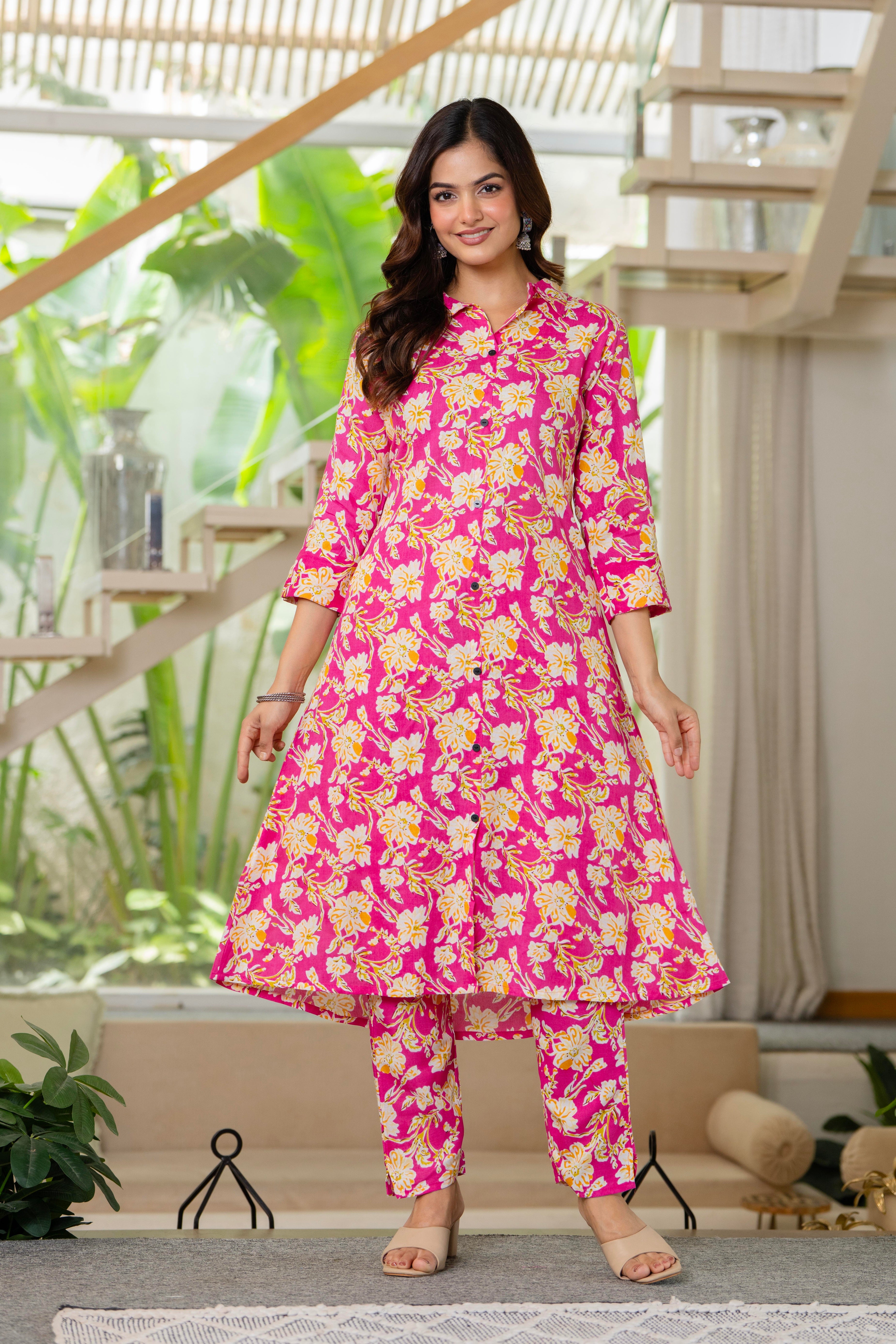 Pink Floral Printed Rayon Co-Ord Set