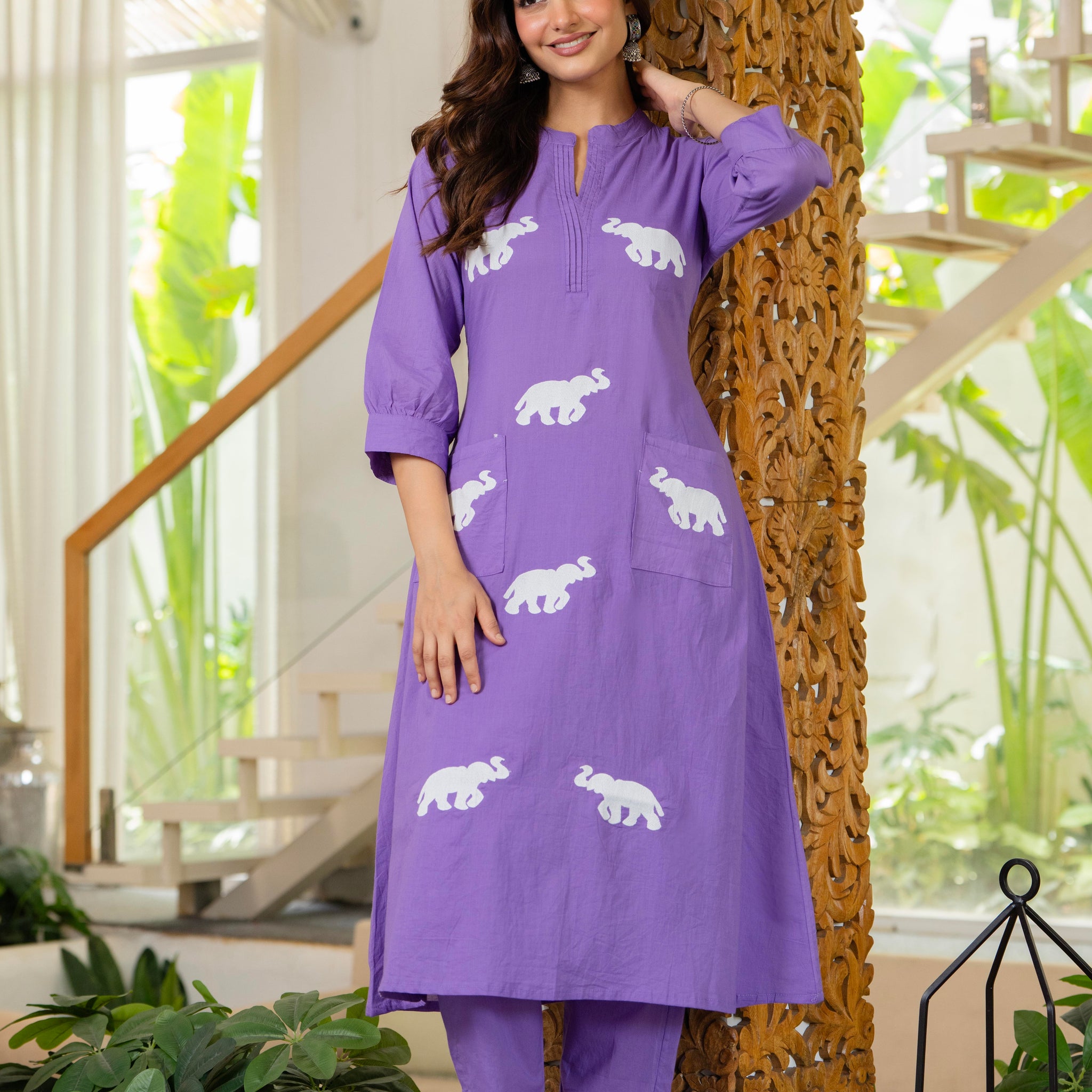 Soft Purple Embroidered Cotton Co-Ord Set