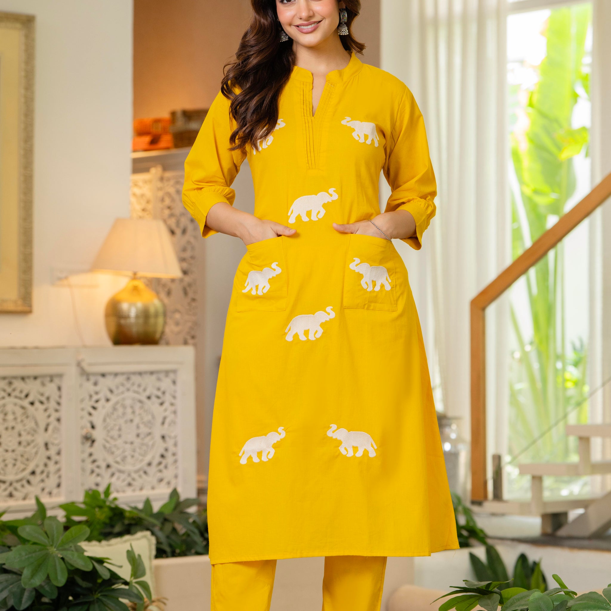 Yellow Embroidered Cotton Co-Ord Set