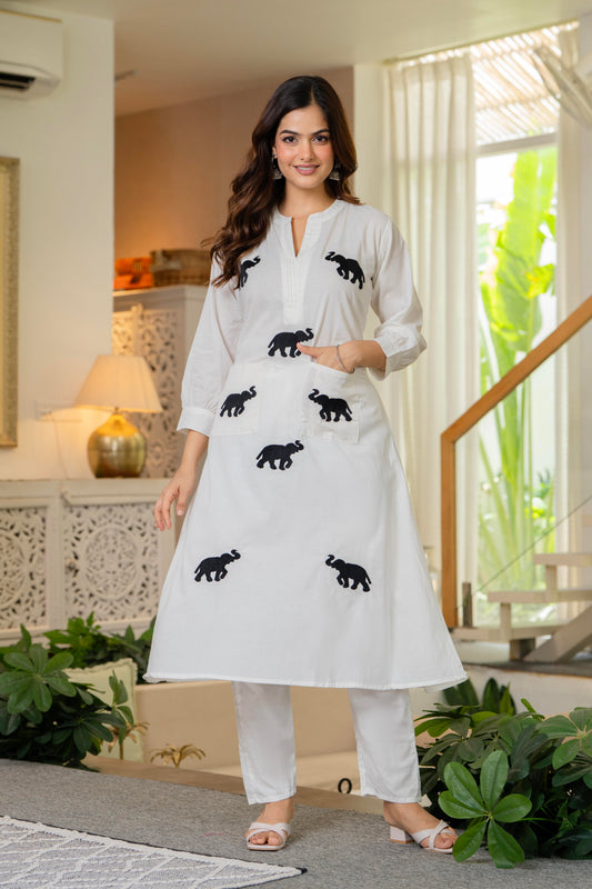 White Embroidered Cotton Co-Ord Set