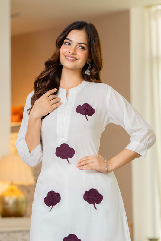 White Embroidered Cotton Co-Ord Set