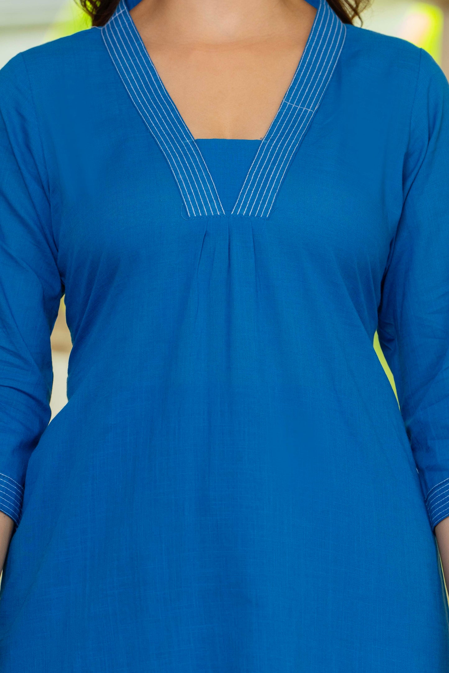 Blue Cotton Slub Kurta and Pant Set