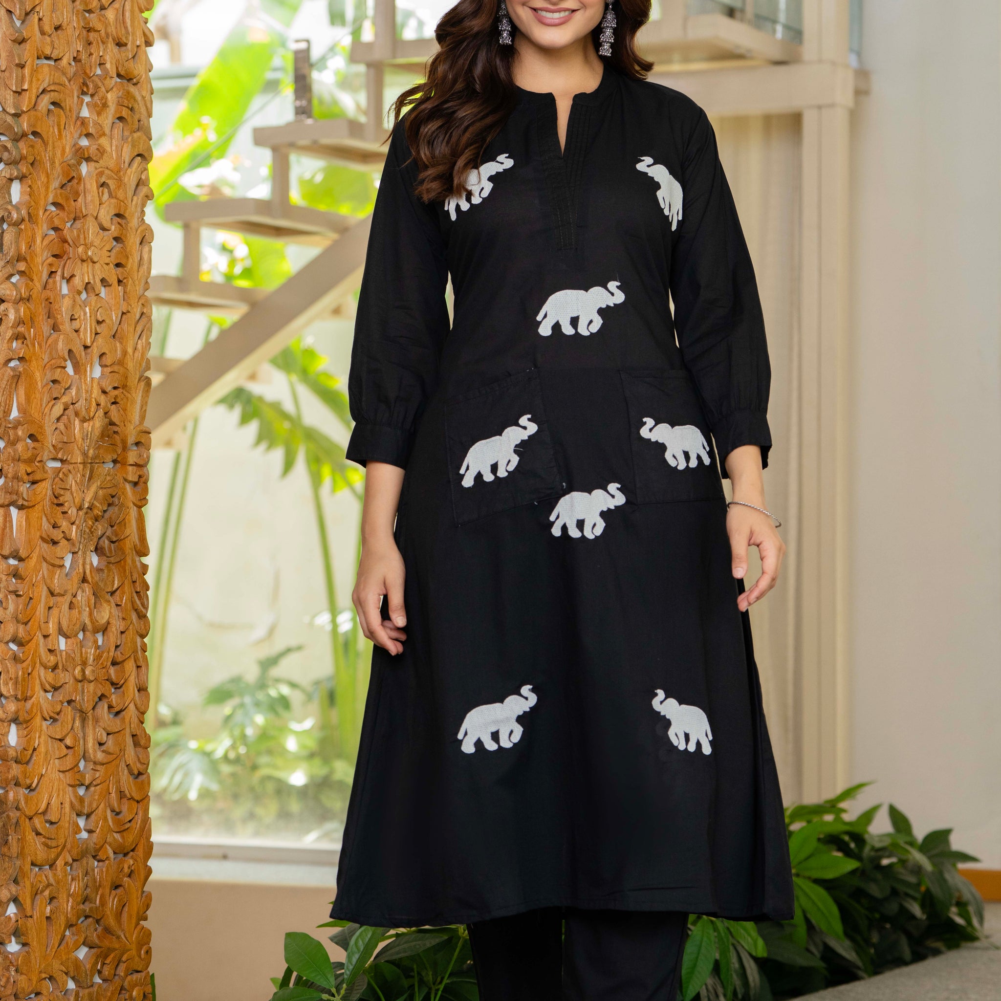 Black Embroidered Cotton Co-Ord Set