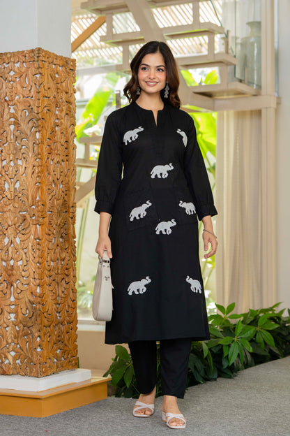 Black Embroidered Cotton Co-Ord Set