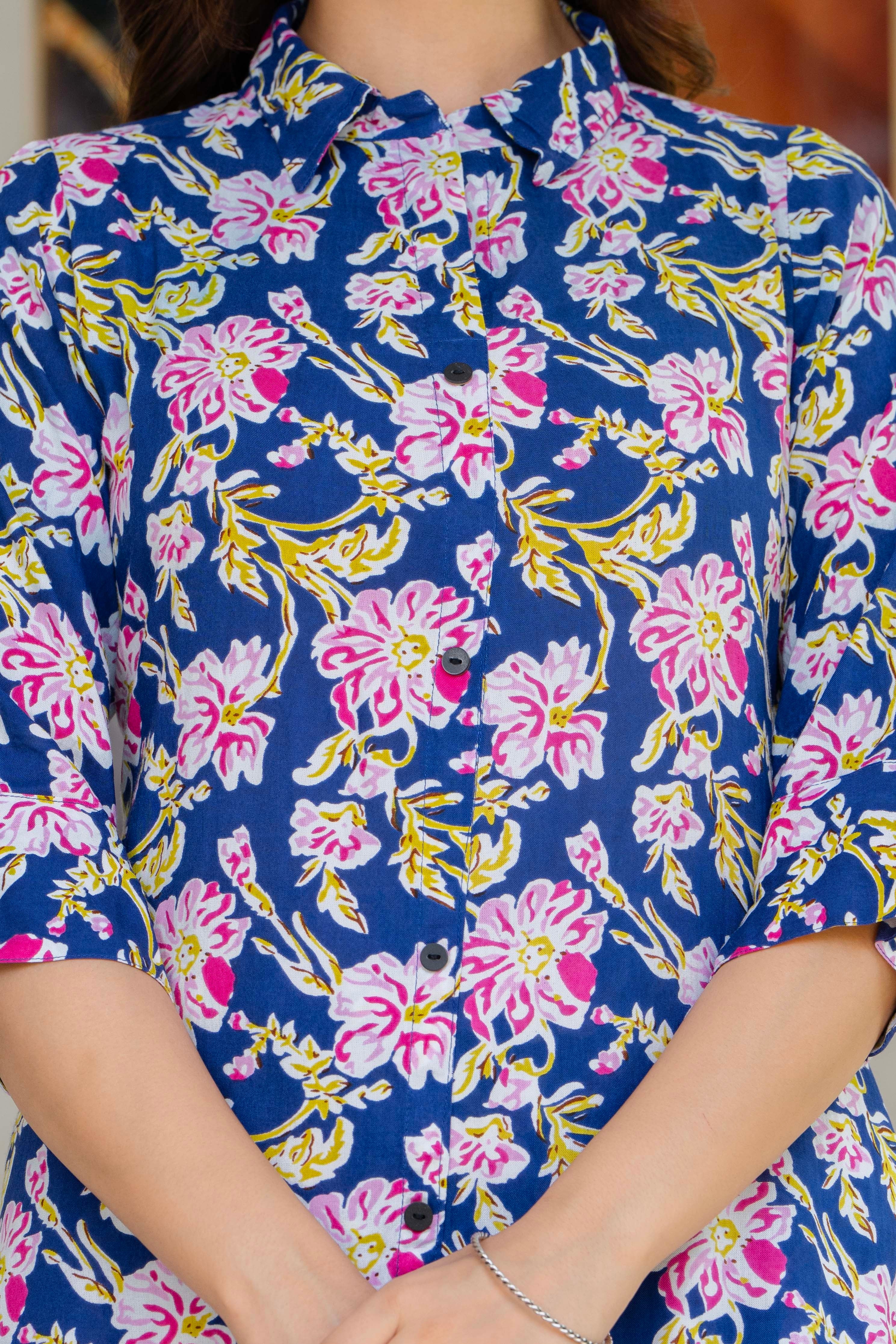 Blue Floral Printed Rayon Co-Ord Set