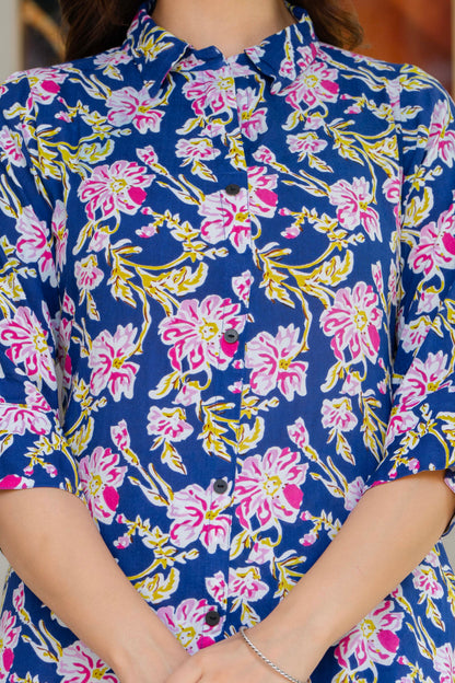 Blue Floral Printed Rayon Co-Ord Set