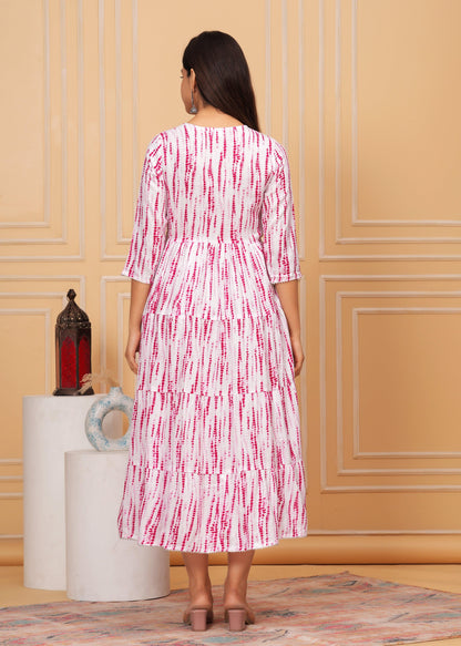 Pink White Tie-Dye Rayon Anarkali Gown