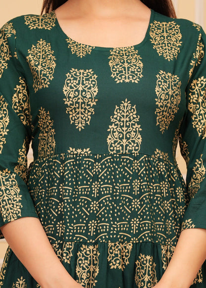 Lunar Green Gold Printed Rayon Anarkali Gown