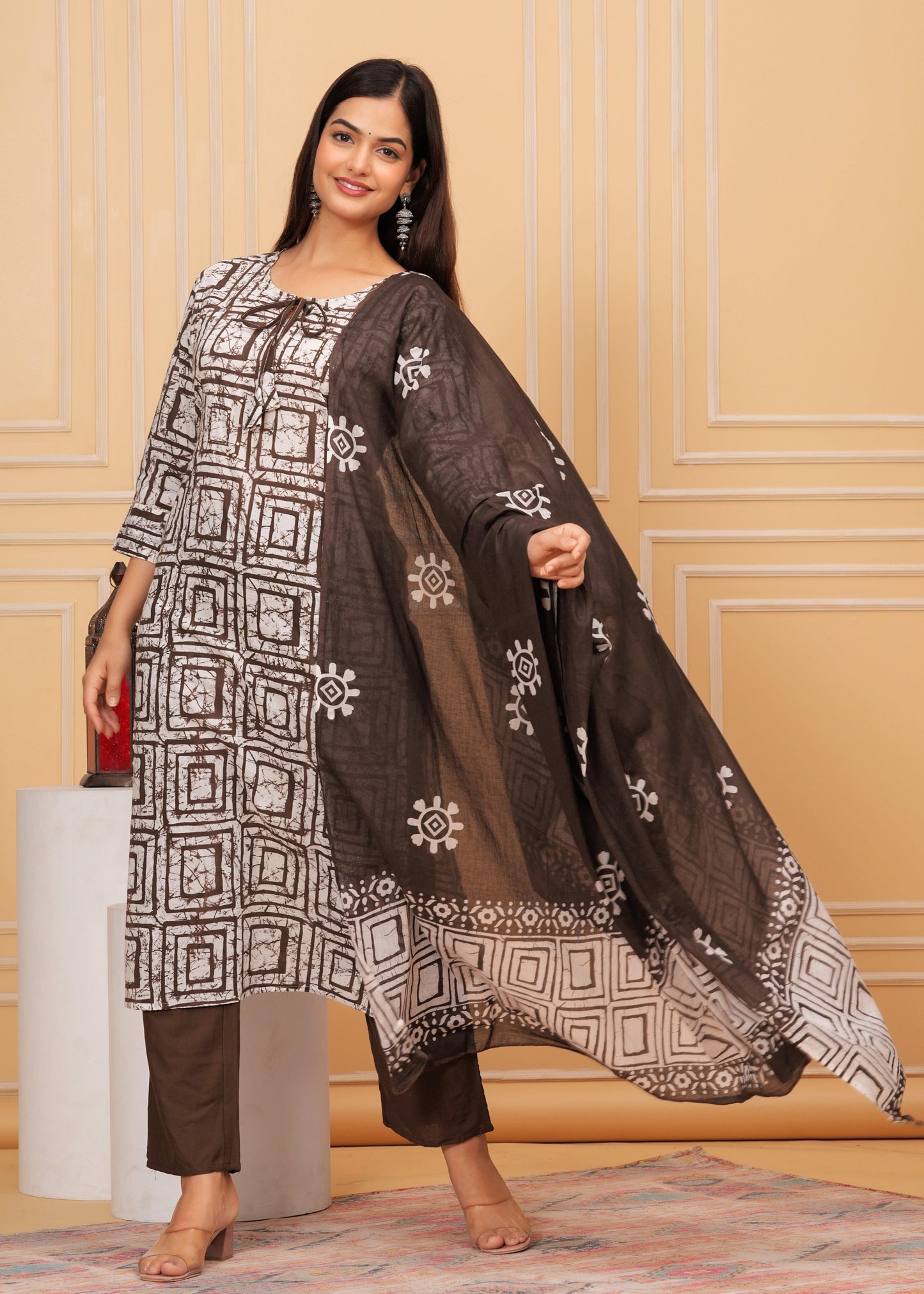 Sequence Hand Work Cotton Suit Set With Printed Dupatta