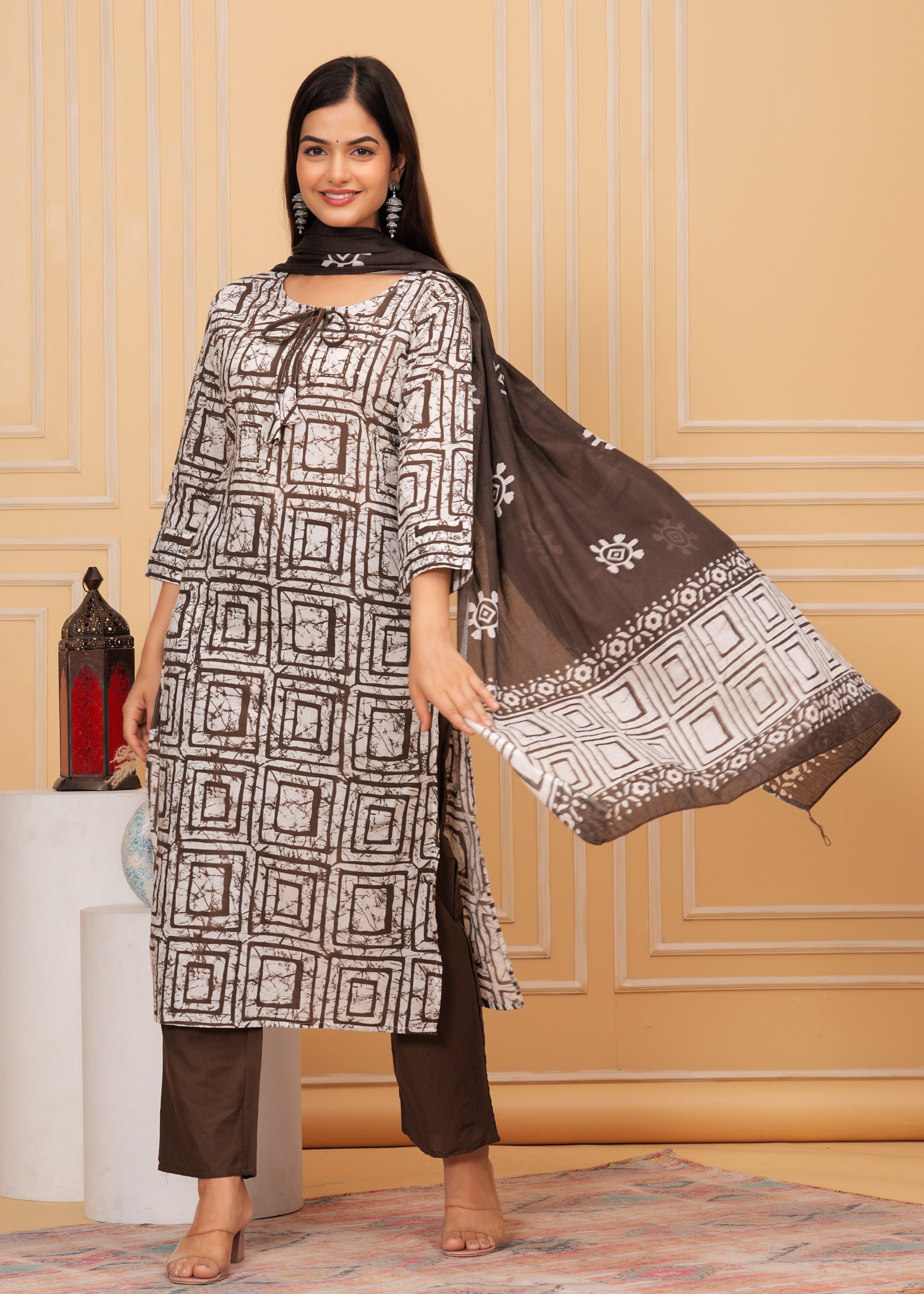 Sequence Hand Work Cotton Suit Set With Printed Dupatta