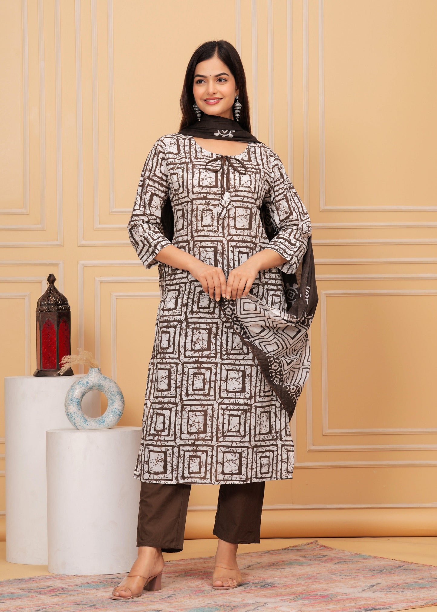 Sequence Hand Work Cotton Suit Set With Printed Dupatta