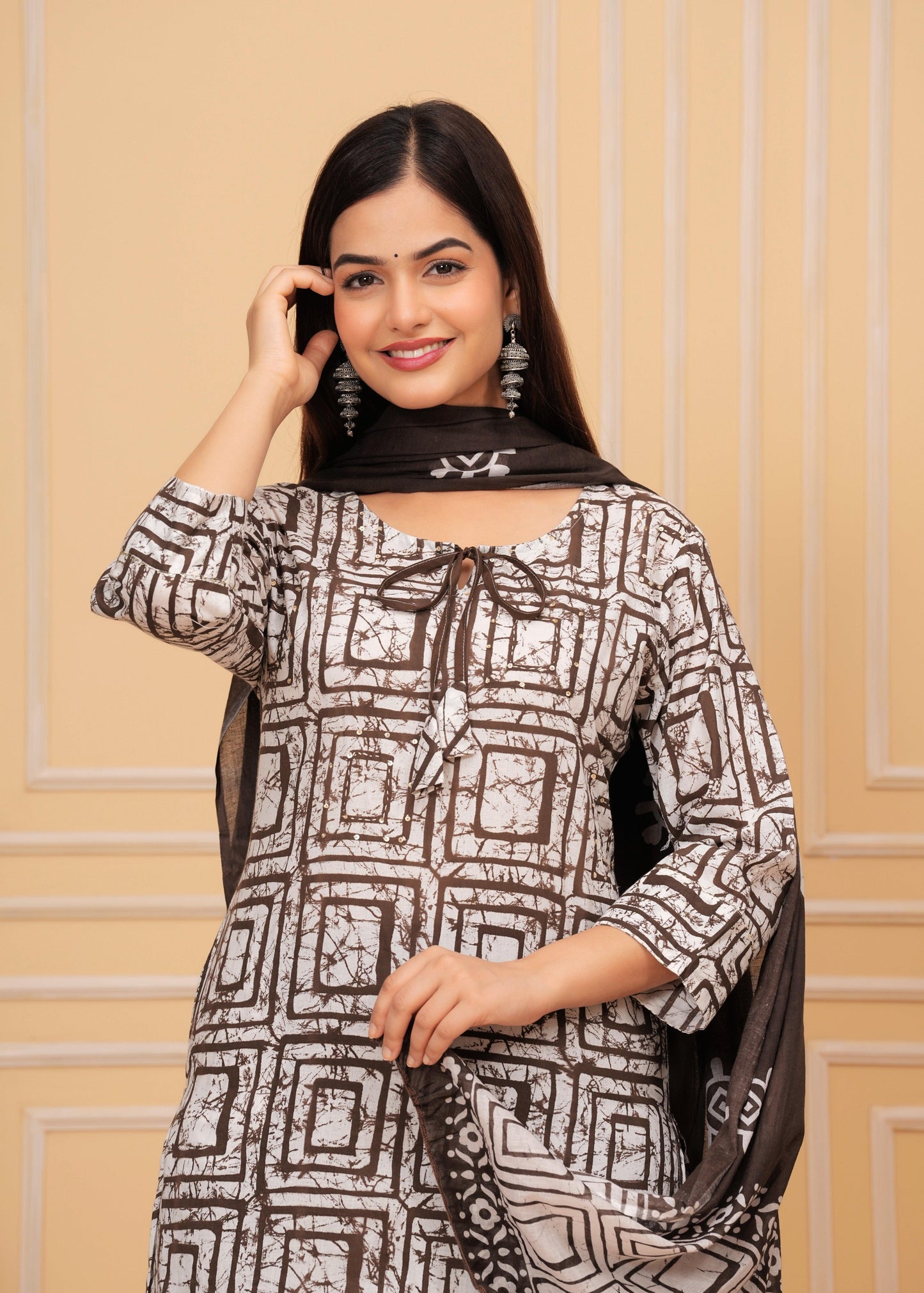 Sequence Hand Work Cotton Suit Set With Printed Dupatta