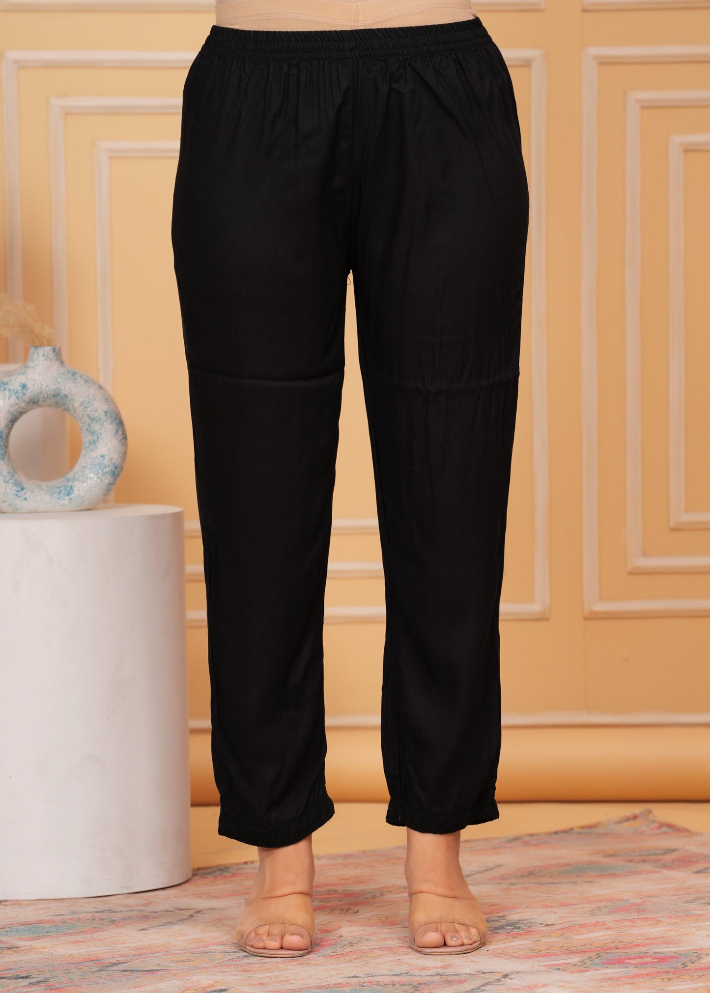 Black Embellished A-Line Rayon Kurta Set