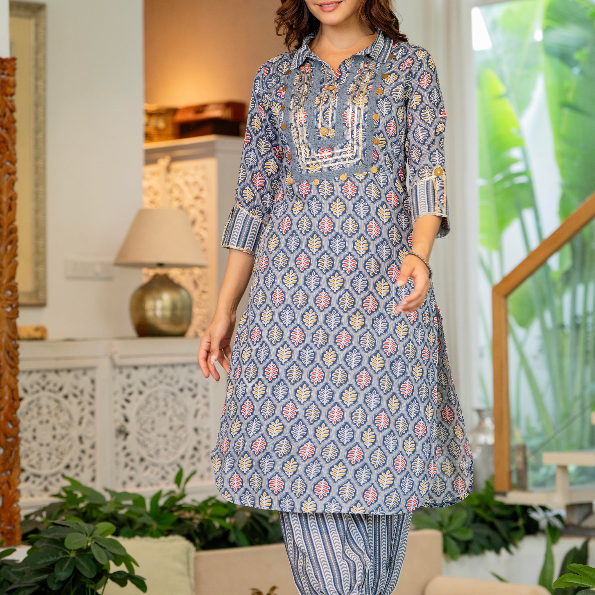 Oslo Grey Embellished Rayon Kurta and Pant Set