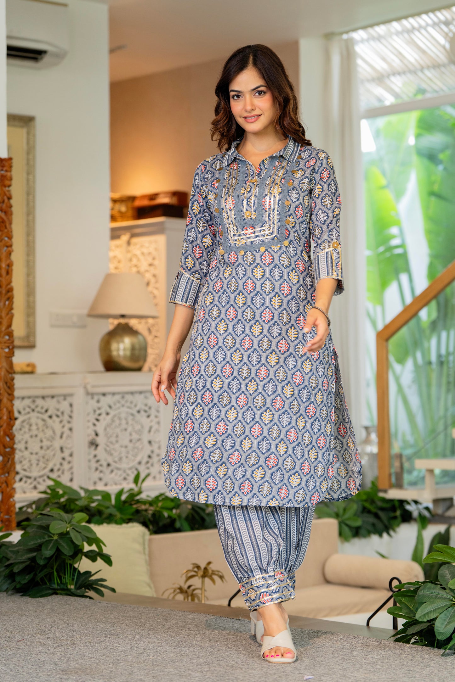 Oslo Grey Embellished Rayon Kurta and Pant Set