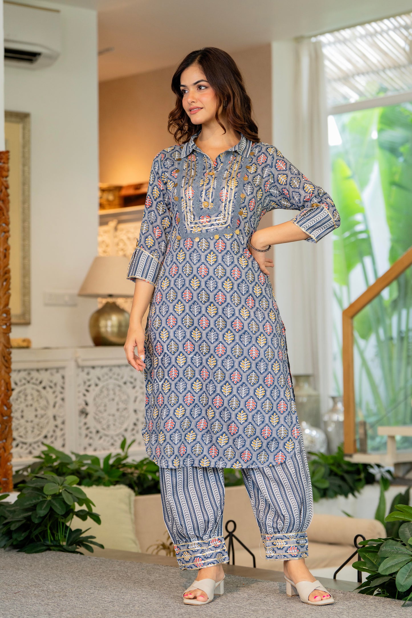 Oslo Grey Embellished Rayon Kurta and Pant Set
