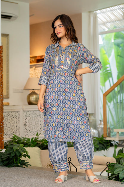 Oslo Grey Embellished Rayon Kurta and Pant Set