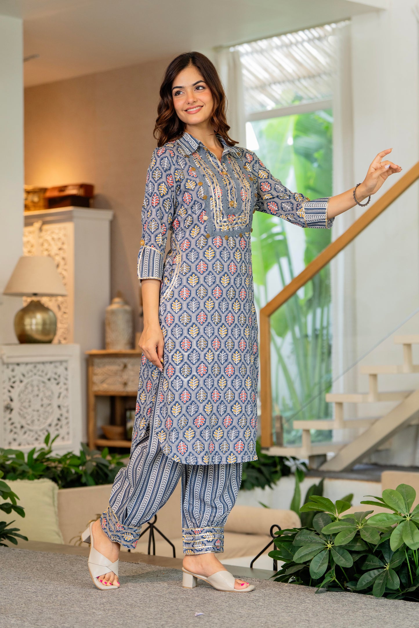 Oslo Grey Embellished Rayon Kurta and Pant Set