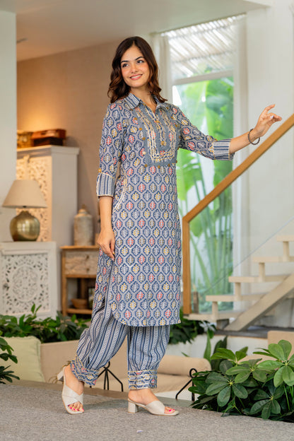 Oslo Grey Embellished Rayon Kurta and Pant Set