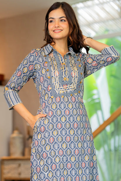 Oslo Grey Embellished Rayon Kurta and Pant Set