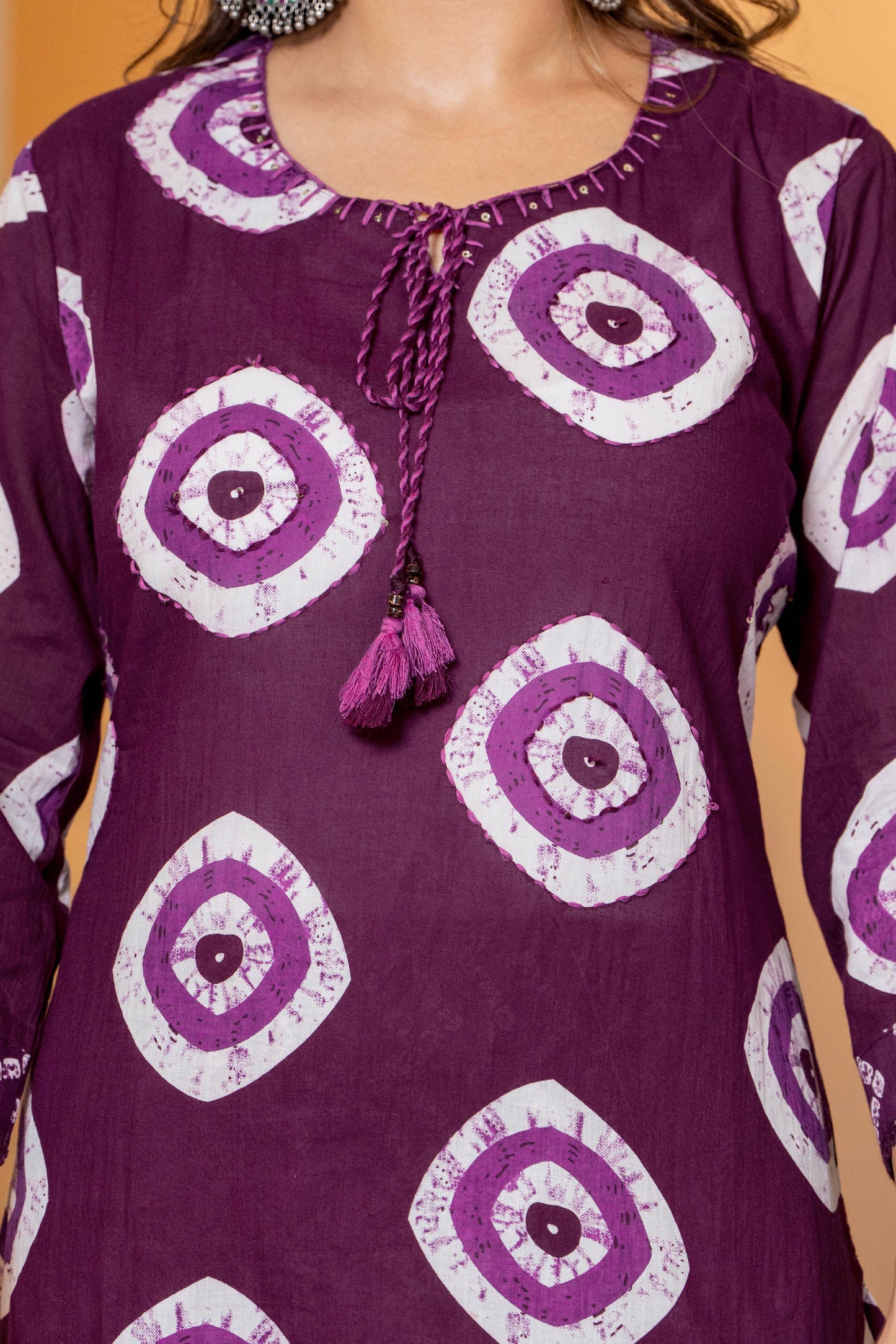 Wine Berry Printed Handwork Suit Set with Dupatta