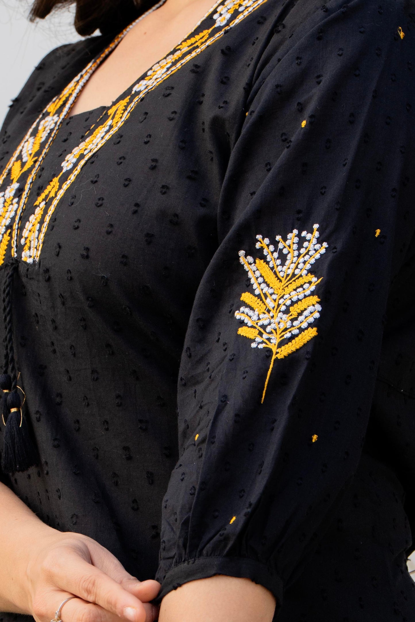 Black Embroidered Cotton Kurta and Pant Set