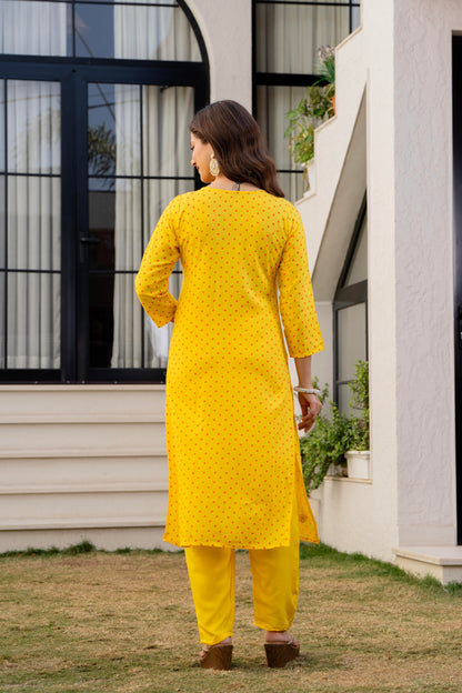 Yellow Embroidered Rayon Kurta and Pant Set Dupatta