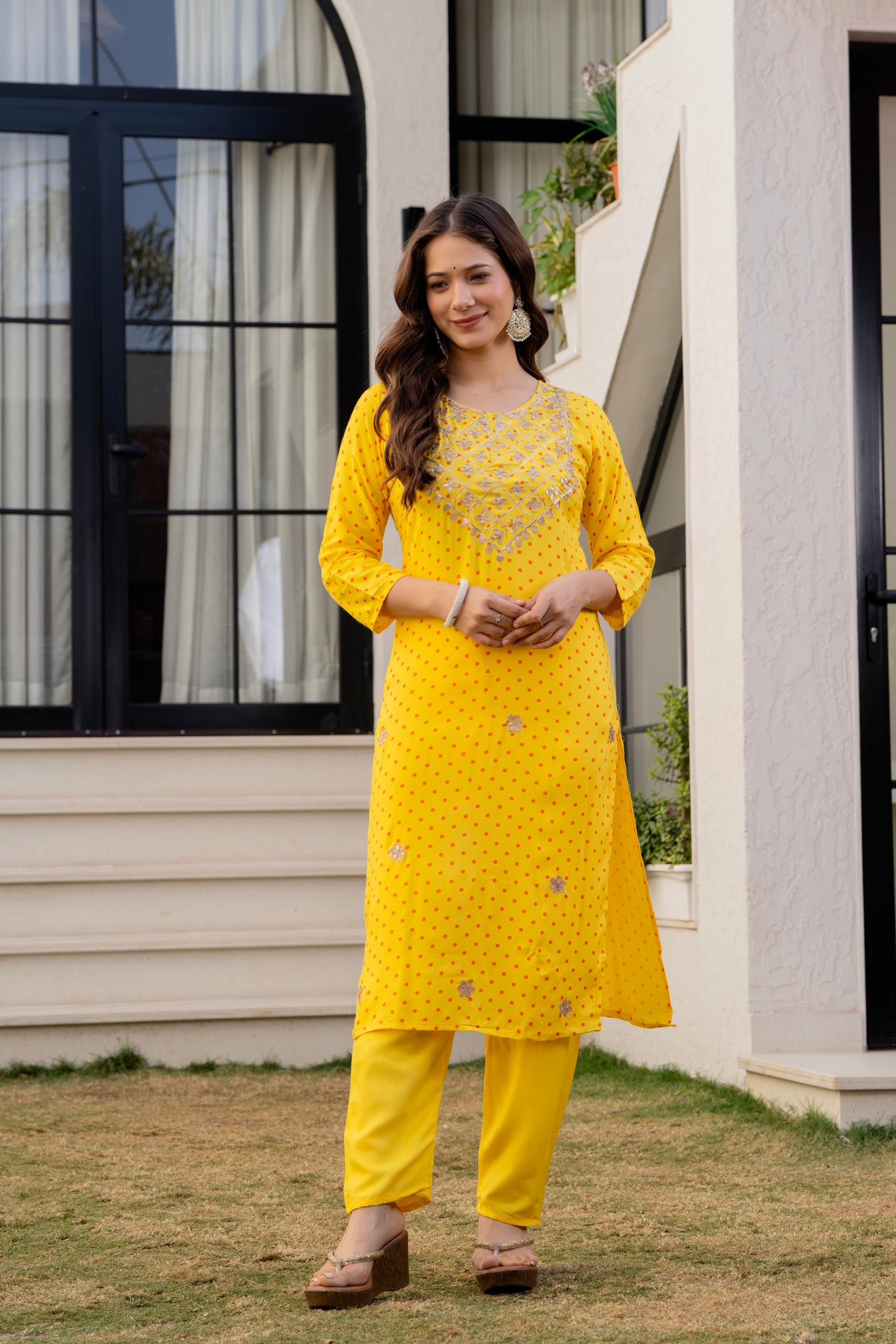 Yellow Embroidered Rayon Kurta and Pant Set Dupatta