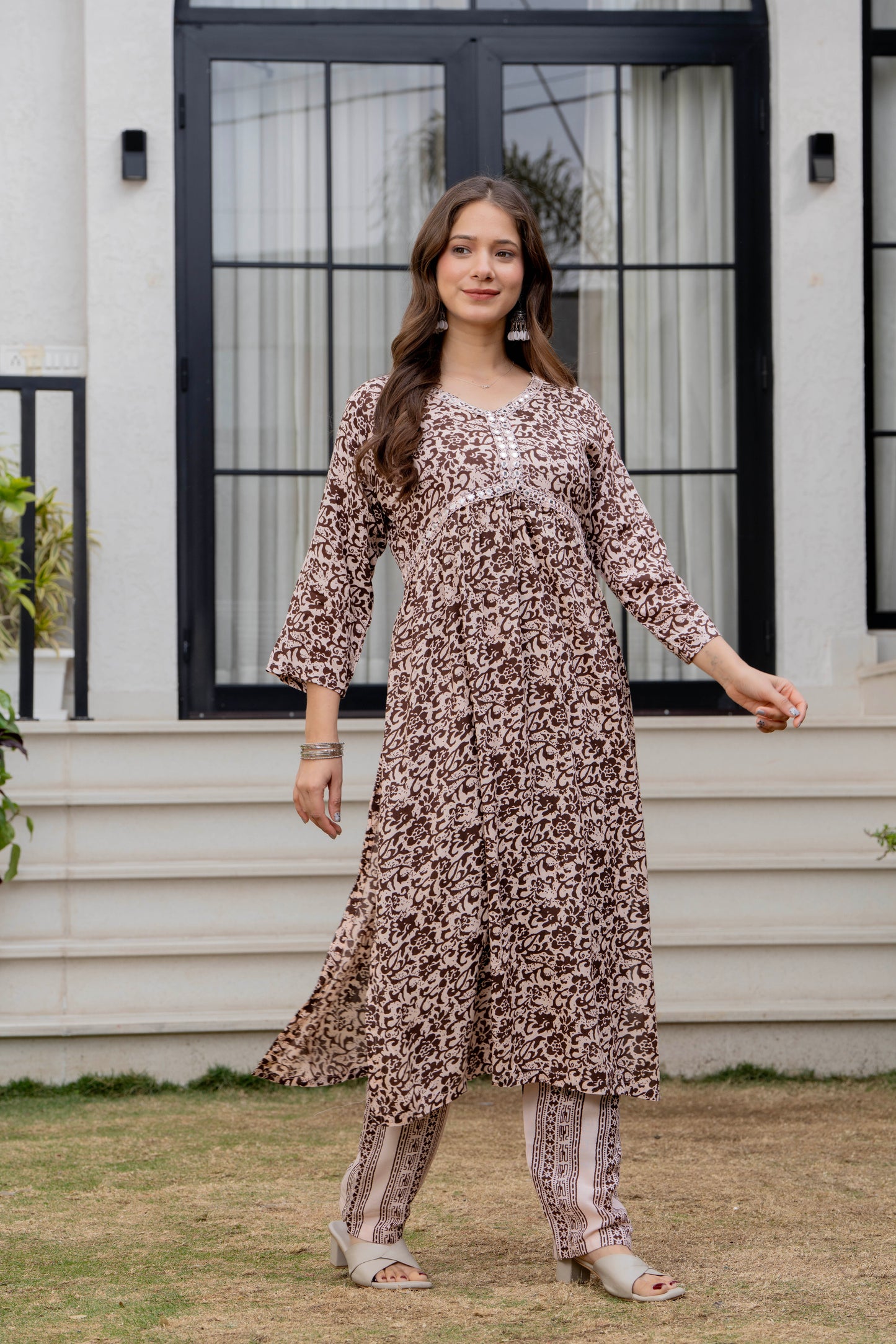 Soft Amber Printed Rayon Kurta and Pant Set
