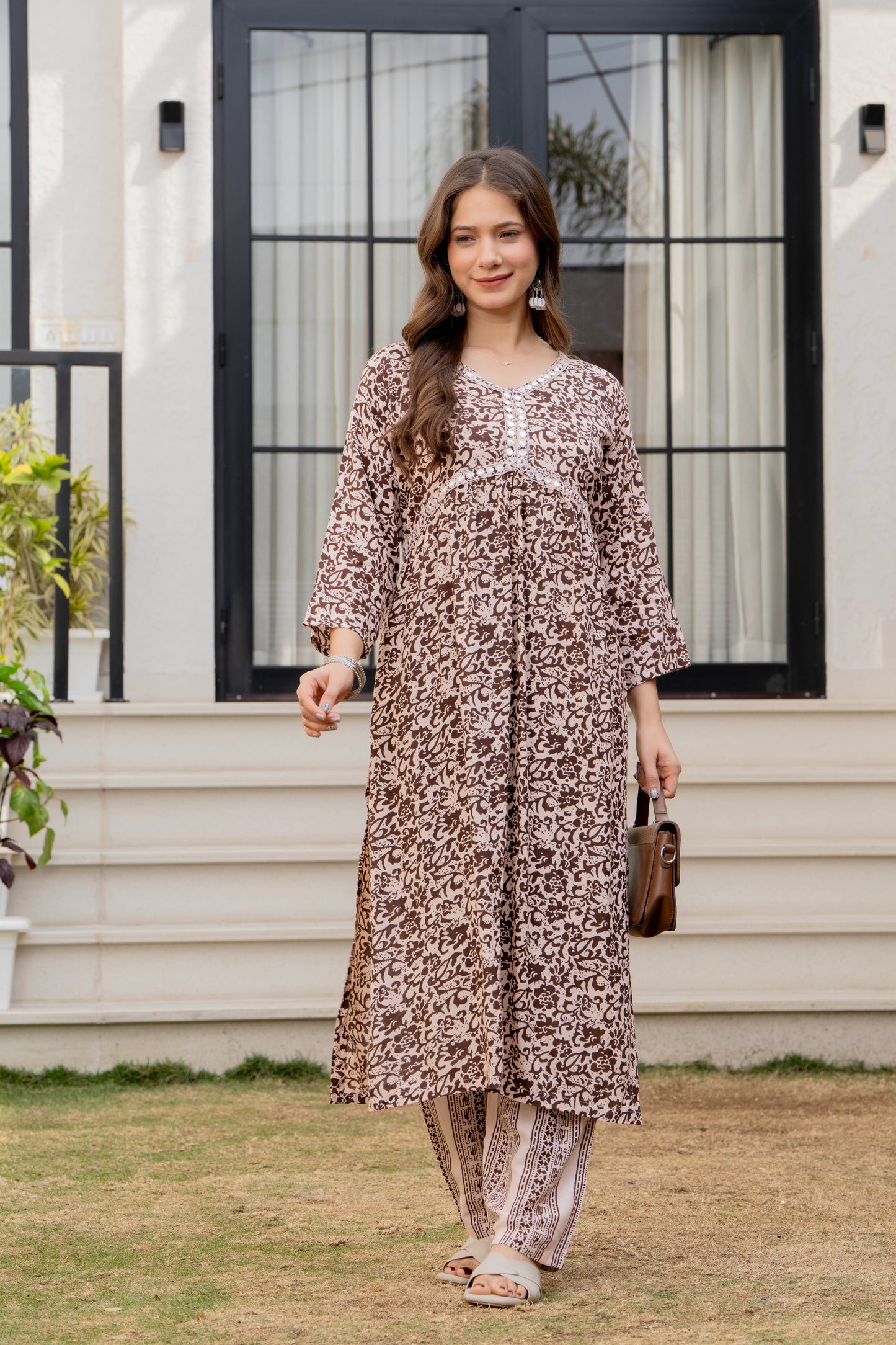 Soft Amber Printed Rayon Kurta and Pant Set