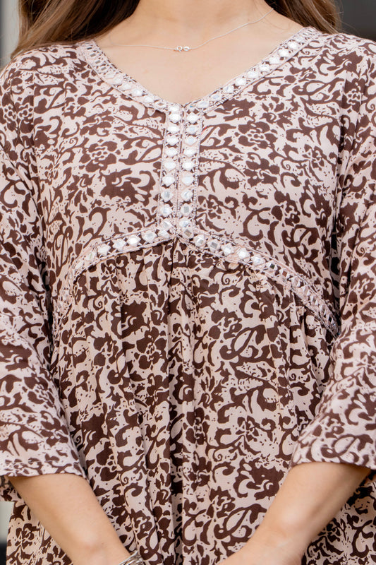 Soft Amber Printed Rayon Kurta and Pant Set