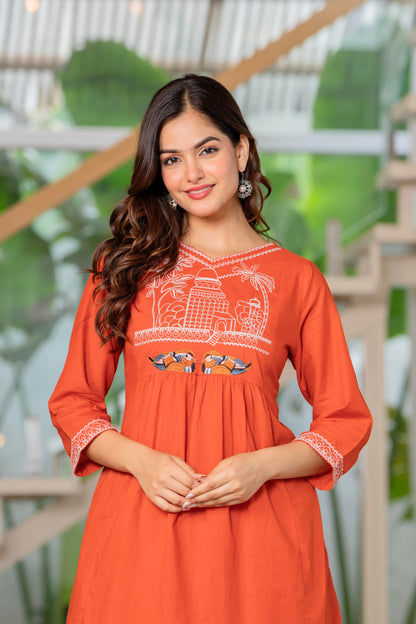 Rust Orange Embroidered Cotton Co-Ord Set (Copy)