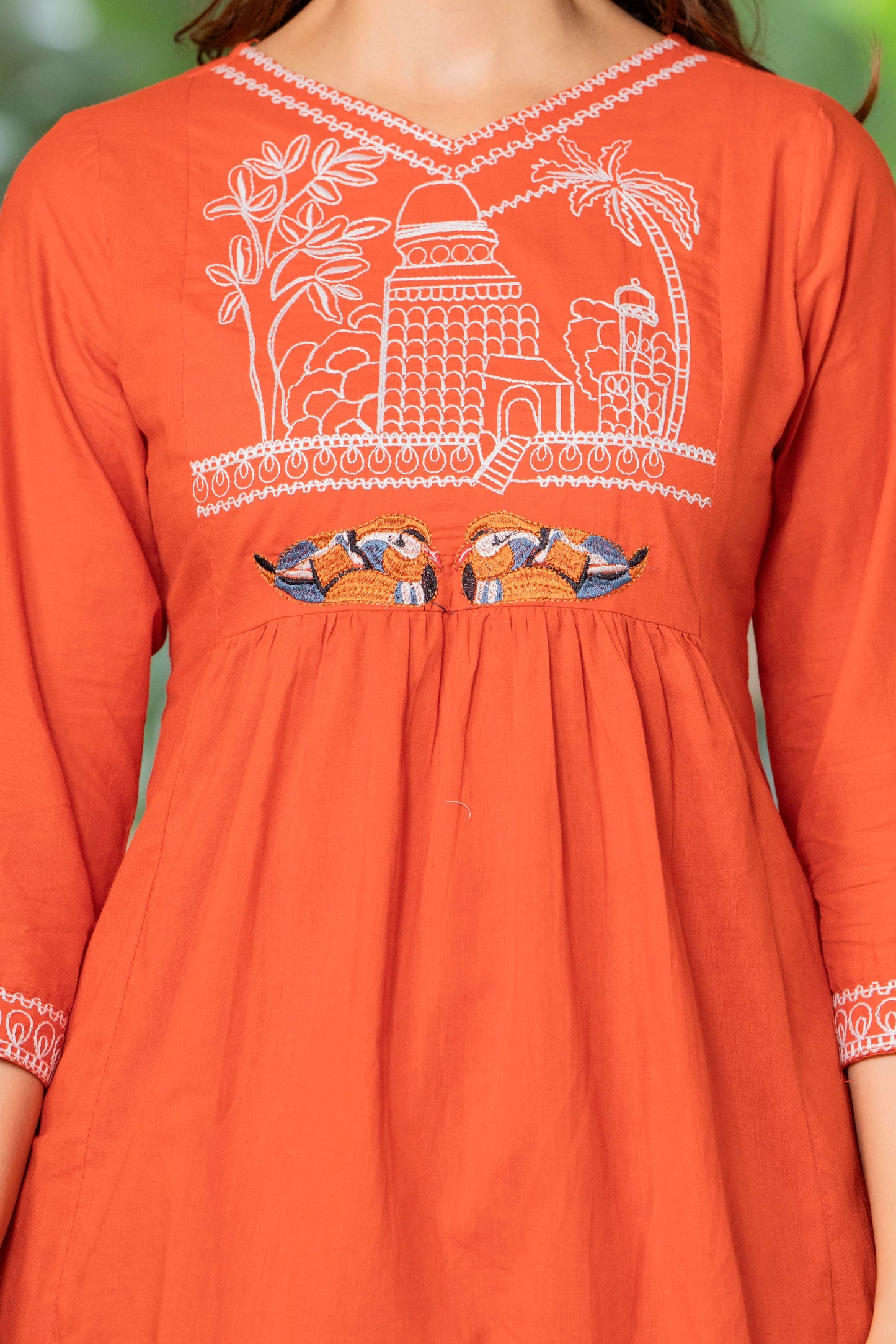Rust Orange Embroidered Cotton Co-Ord Set (Copy)