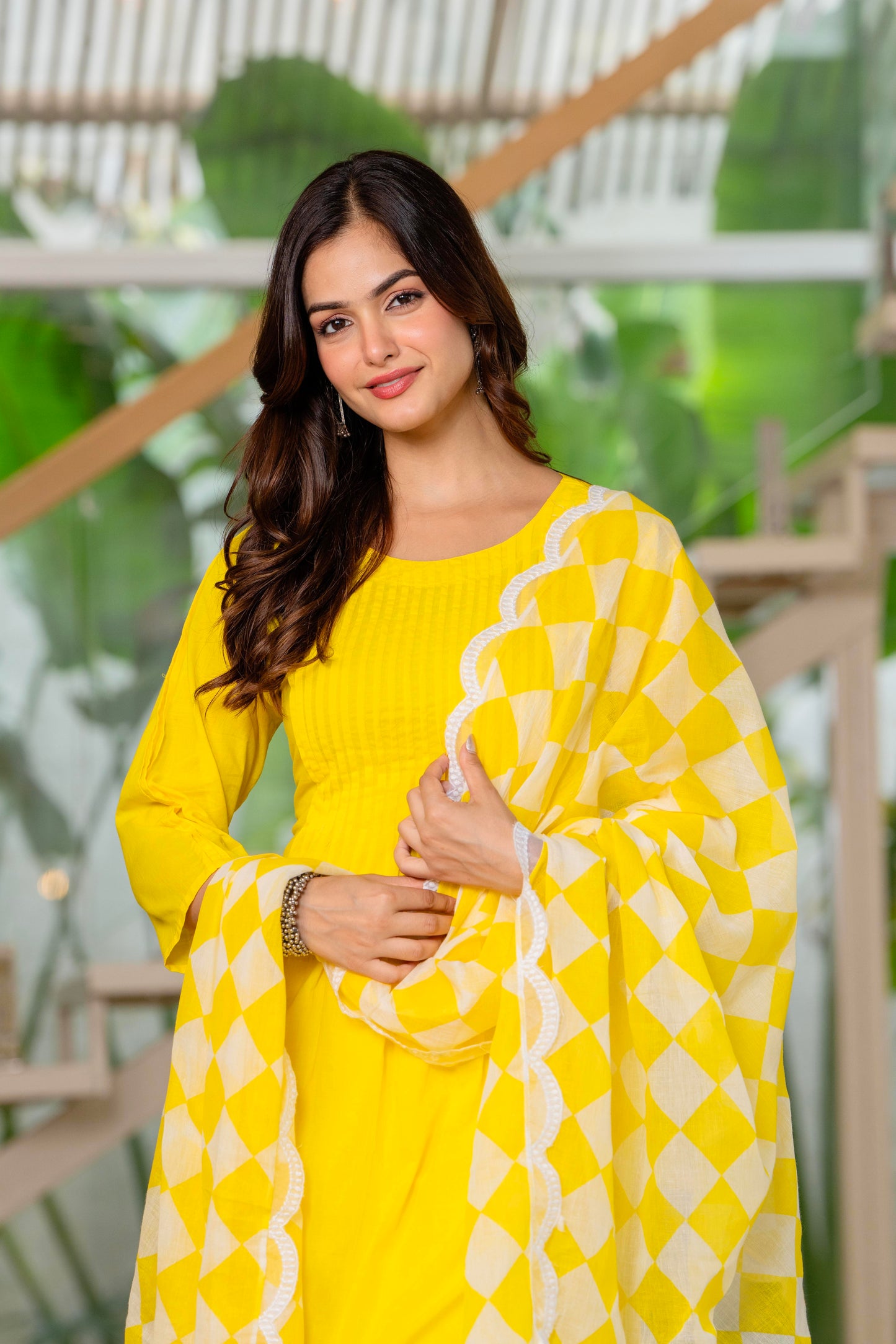 Lemon Yellow Embroidered Cotton Kurta and Pant Set with Dupatta