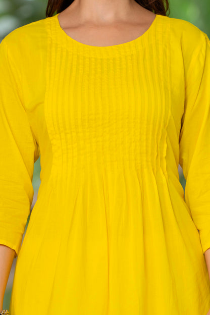 Lemon Yellow Embroidered Cotton Kurta and Pant Set with Dupatta