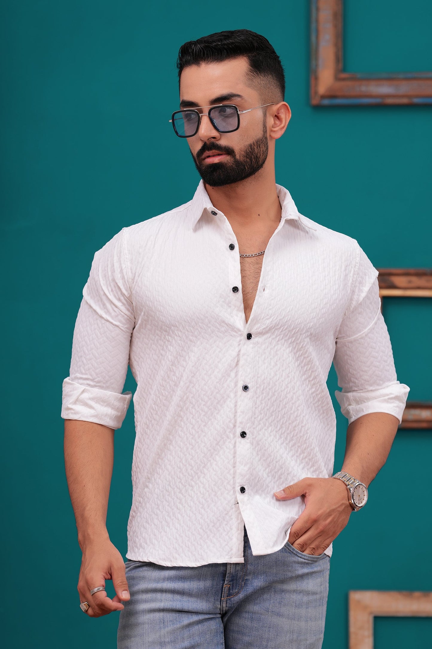 WHITE TEXTURED ROYAL LOOK SHIRT