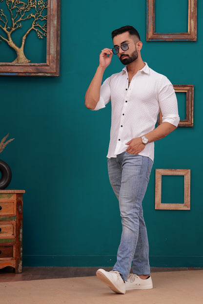 WHITE TEXTURED ROYAL LOOK SHIRT