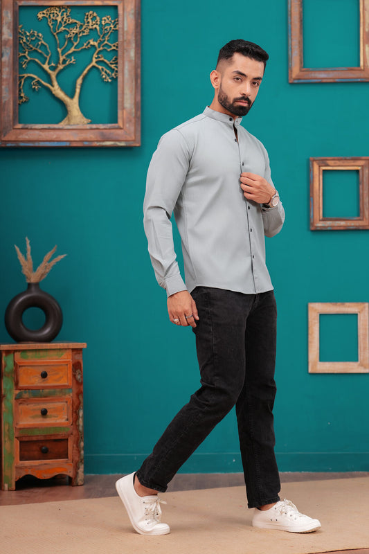 FRENCH GREY TEXTURED STRIPES CASUAL SHIRT