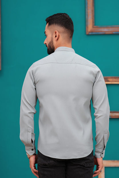 FRENCH GREY TEXTURED STRIPES CASUAL SHIRT