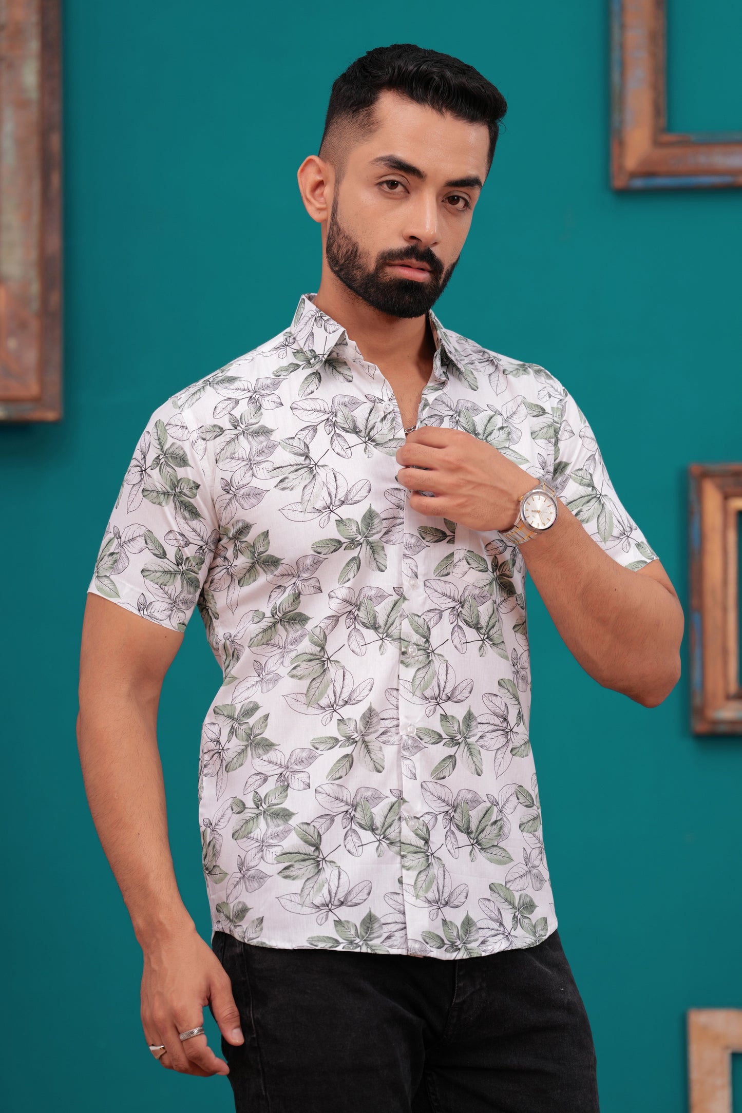 FLOWER PRINTED CASUAL HALF SLEEVES SHIRT