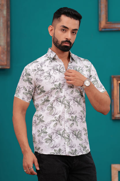 FLOWER PRINTED CASUAL HALF SLEEVES SHIRT