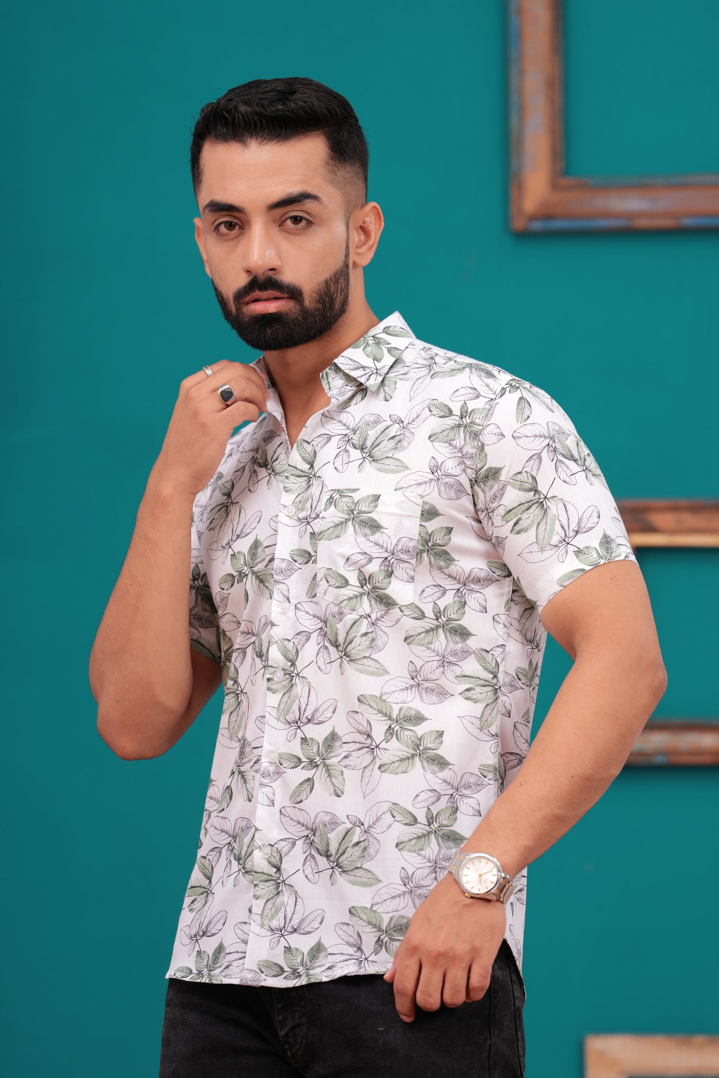 FLOWER PRINTED CASUAL HALF SLEEVES SHIRT