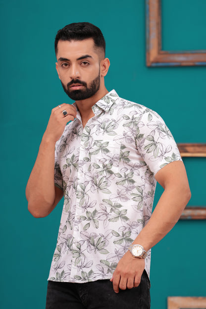 FLOWER PRINTED CASUAL HALF SLEEVES SHIRT